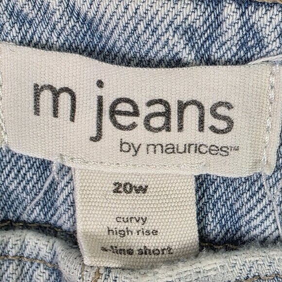 Womens M Jeans Blue Denim A-Line Shorts Curvy Hi Rise Raw Hem Cotton Stretch 20W - Picture 2 of 9